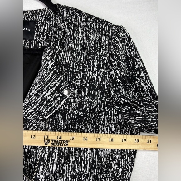 Womens Black White Textured Moto Jacket Zip Front Modern Chic Large - Picture 9 of 9